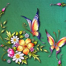 панно с бабочками и цветами