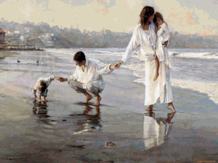 Прогулка у моря - семья, пляж, дети, море - предпросмотр