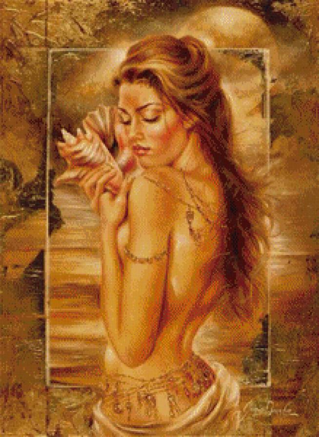 девушка с ракушкой - портрет, девушка, романтика - предпросмотр