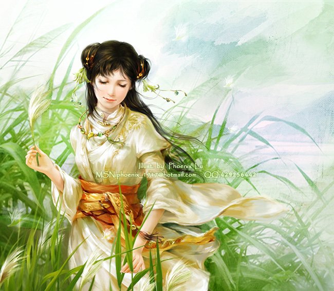 В камышах - девушка, япония, аниме, фэнтези - оригинал