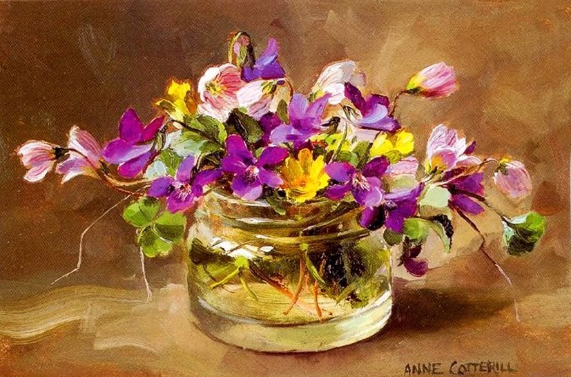цветы в стеклянной вазе - ваза, живопись, натюрморт, букет, цветы - оригинал