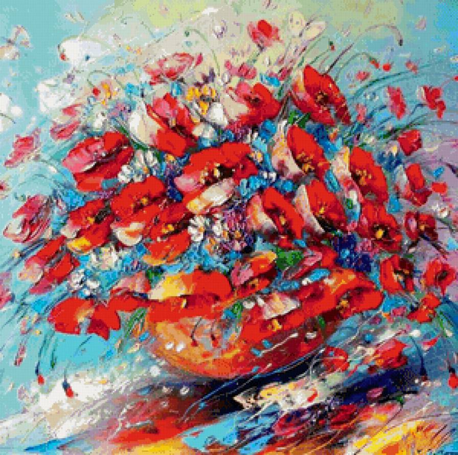 картина с маками - живопись, ваза, экспрессия, натюрморт, букет, цветы, маки - предпросмотр