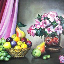 натюрморт с фруктами и цветами
