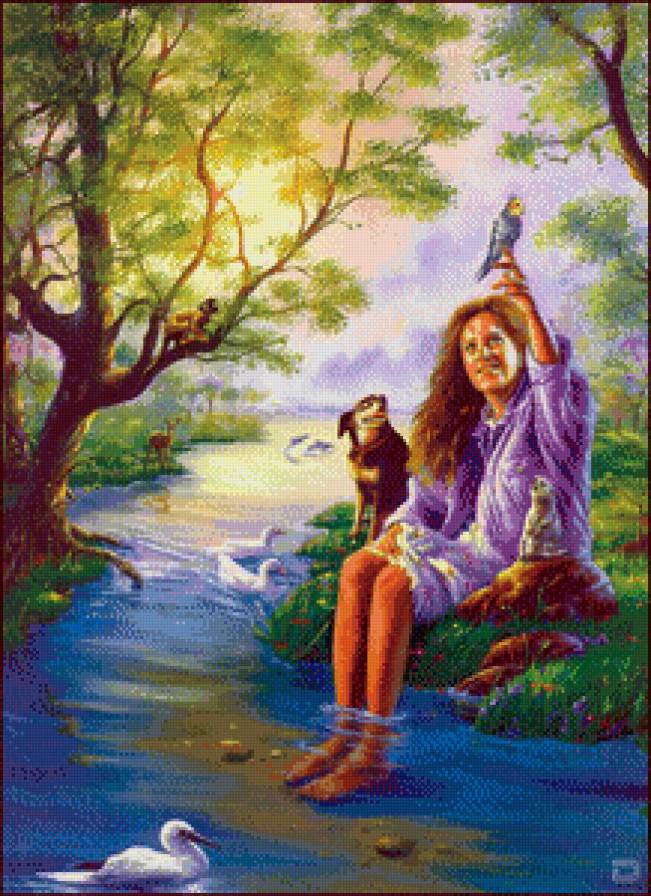 Картина Джима Уоррена - животные, девушка - предпросмотр