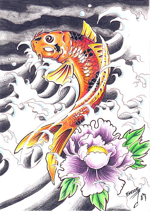 японский карп - счастье, восток, рыба, кои, япония, тату, карп, панно - оригинал