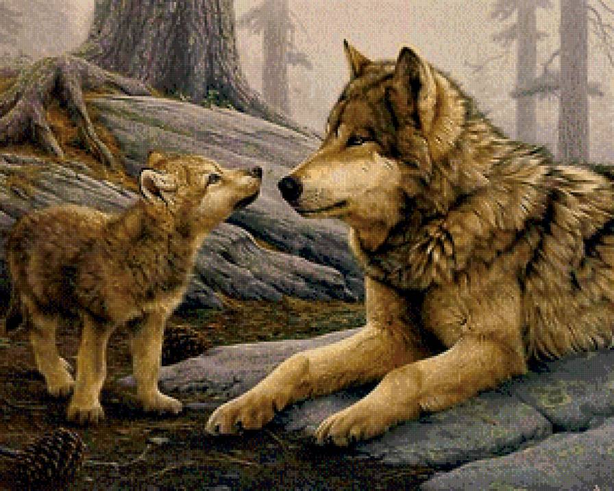 Серия "Дикая природа" - волченок, лес, волчица, природа, материнство, нежность - предпросмотр