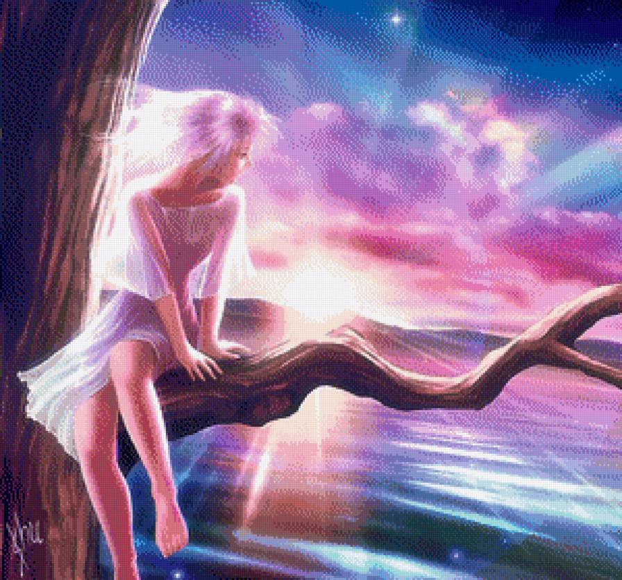 Восход солнца - япония, аниме, девушка, фэнтези - предпросмотр