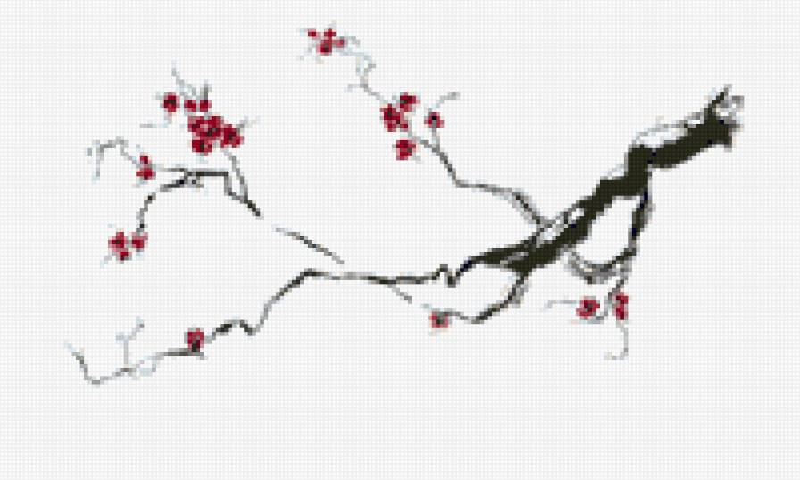 Цветущая ветка - япония, монохром, природа, сакура - предпросмотр