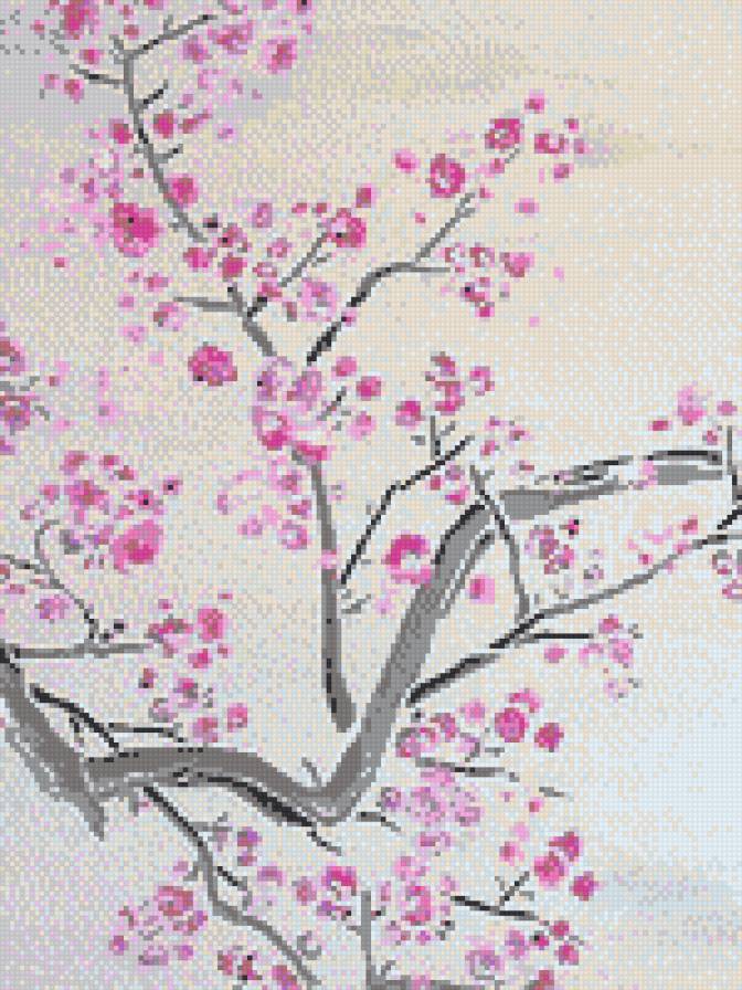 Цветной мазок - монохром, природа, сакура, япония - предпросмотр