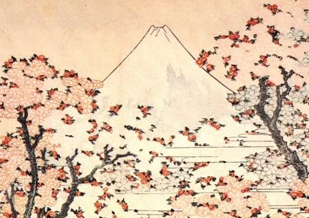 Фудзи и сакура - япония, природа, сакура, монохром - оригинал