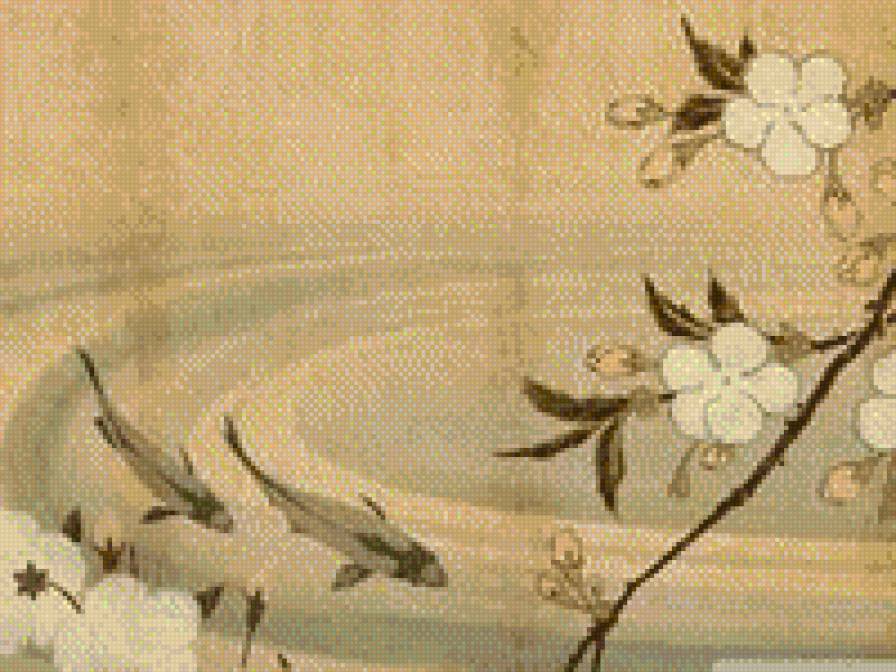 Аквариум - япония, сакура, монохром, природа - предпросмотр