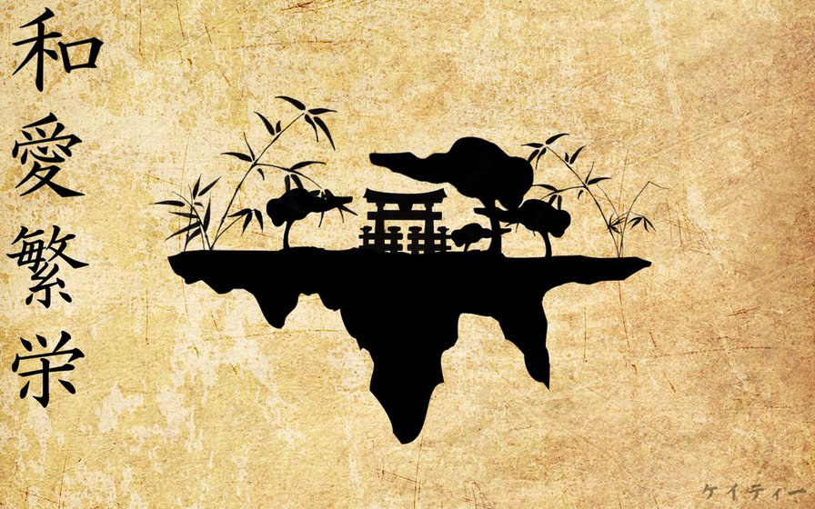 Рисунок на пергаменте - япония, природа, монохром - оригинал