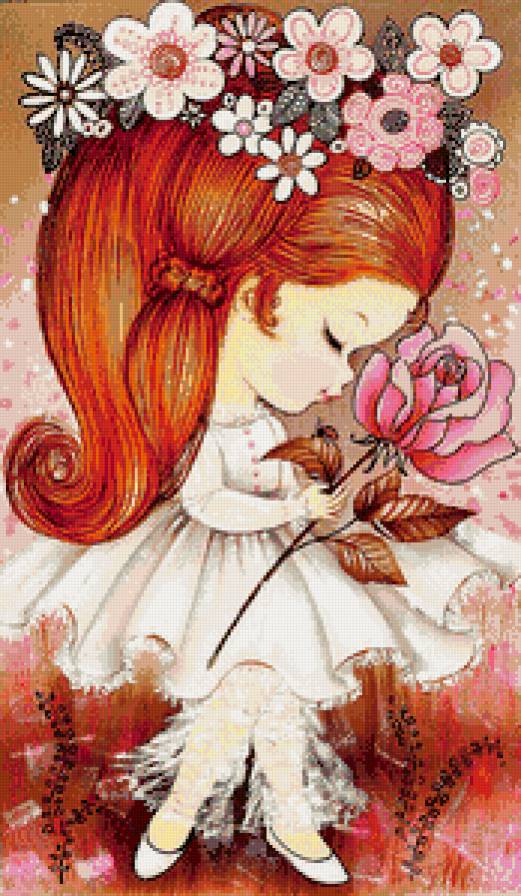 девочка с розой - рисунок, дети, рыжая, кукла, роза, детское, девочка - предпросмотр