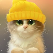 Схема вышивки «Котенок в желтой шапке»