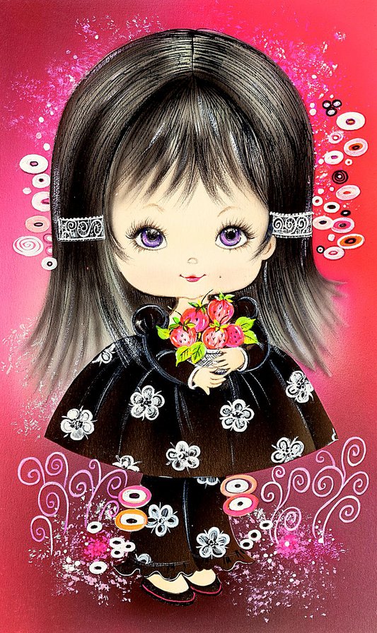 девочка с букетиком роз - рисунок, кукла, детское, роза, девочка, дети - оригинал