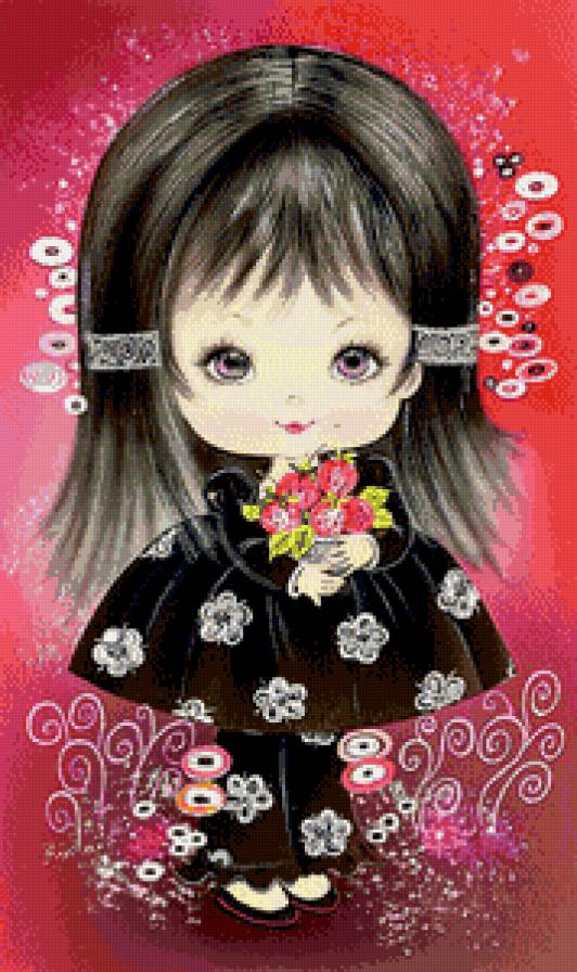 девочка с букетиком роз - дети, девочка, рисунок, роза, кукла, детское - предпросмотр