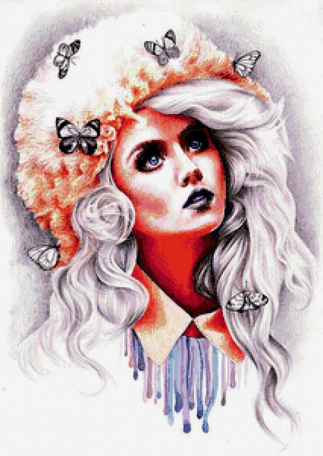 женский образ с бабочками - портрет, красота, женщина, шляпа, бабочки, девушка, образ - предпросмотр