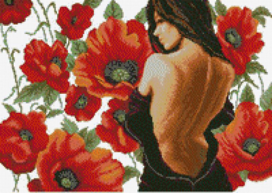 дама на фоне маков - предпросмотр