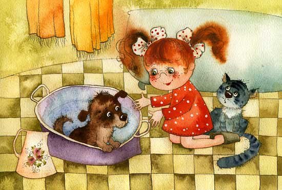 Девочка с собакой - девочки, дети, сказка - оригинал