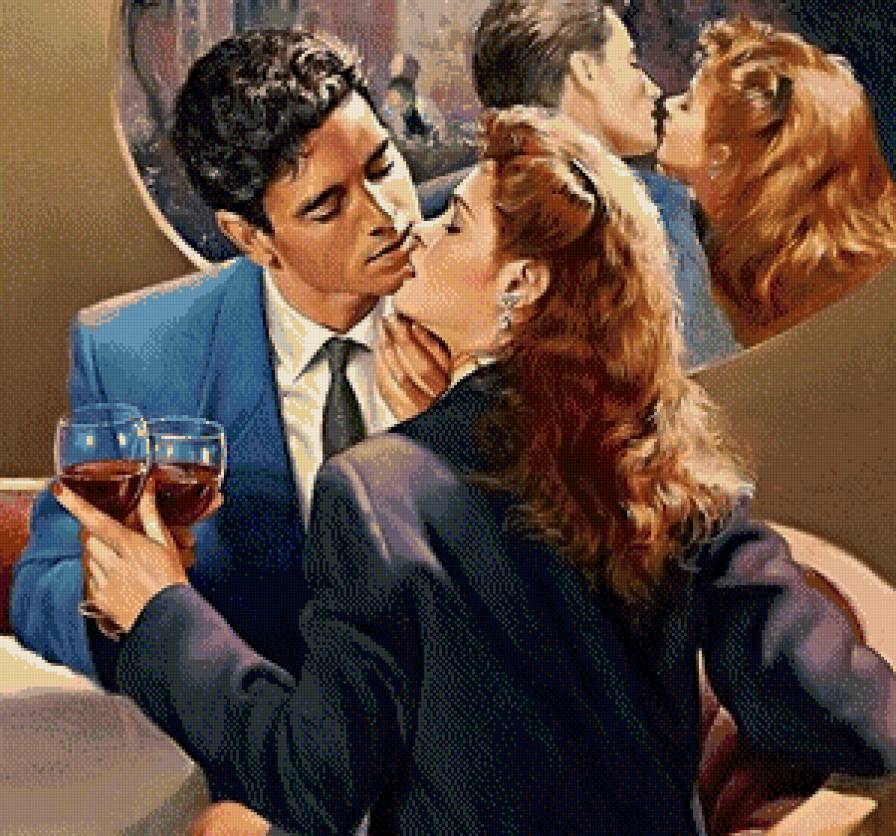 Серия "Двое" - чувства, парень, бокалы, поцелуй, любовь, девушка, вино - предпросмотр