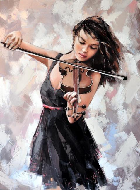 скрипачка - девушка, искусство, живопись, музыка, картина - оригинал