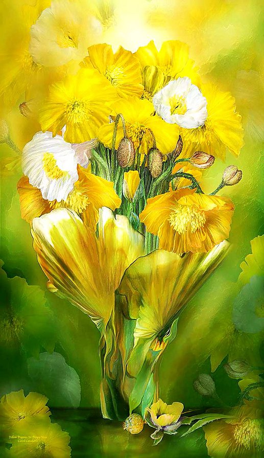 жёлтые маки - цветы, маки, букет, натюрморт, ваза, живопись - оригинал
