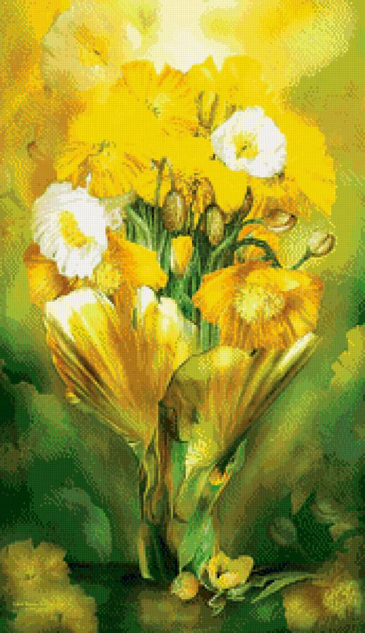 жёлтые маки - цветы, ваза, живопись, натюрморт, букет, маки - предпросмотр