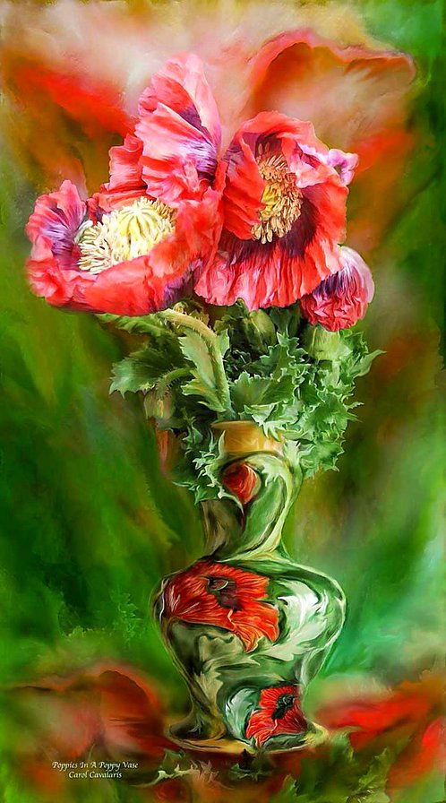 красные маки - натюрморт, букет, ваза, живопись, цветы, маки - оригинал