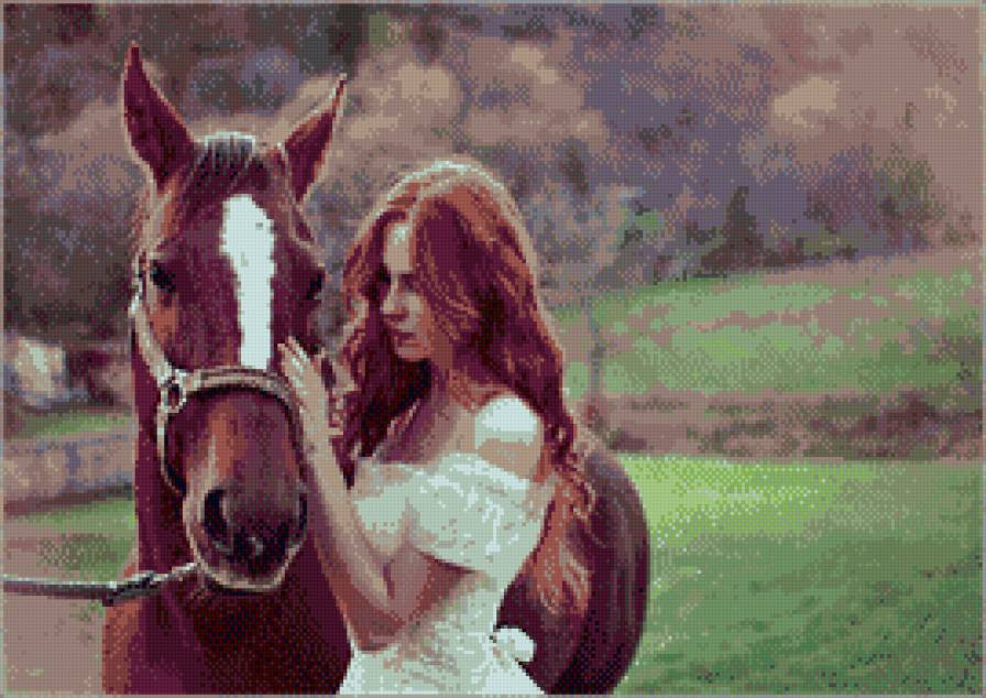 Рыжая с конем - нежность, конь, девушка - предпросмотр