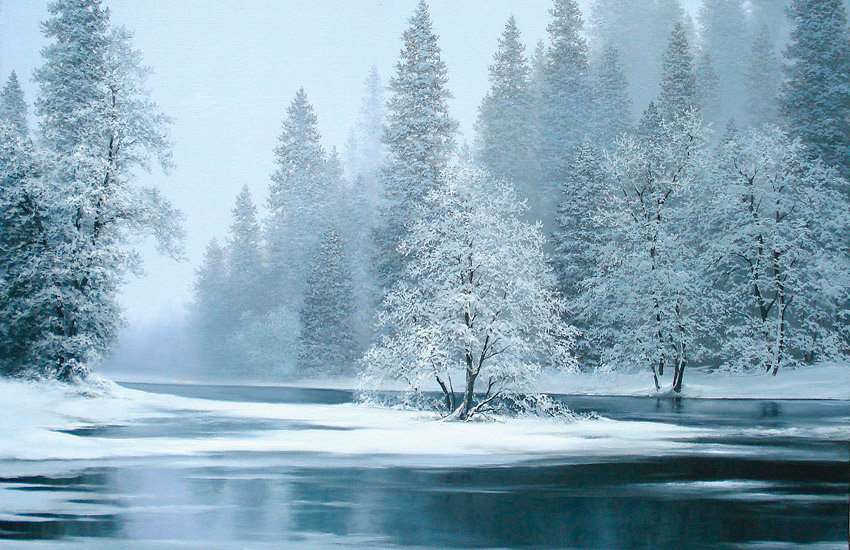иней - зима, иней, река, пейзаж, лес - оригинал
