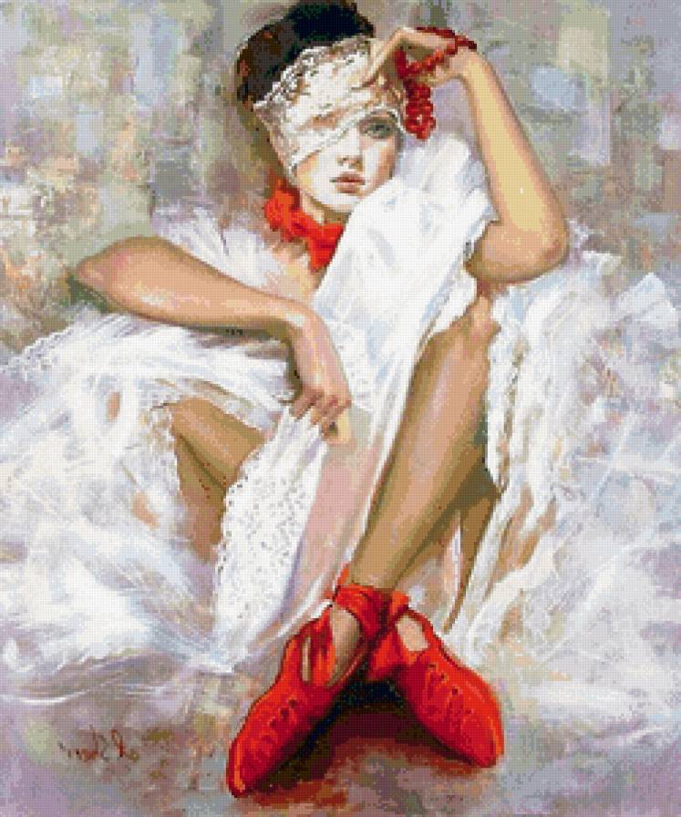 балерина в красных пуантах - балерина, девушка, пуанты, живопись, искусство, танец - предпросмотр
