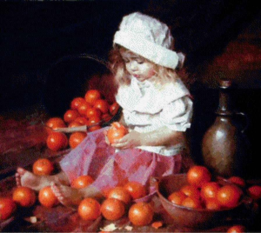 Девочка и апельсины - картина, люди - предпросмотр