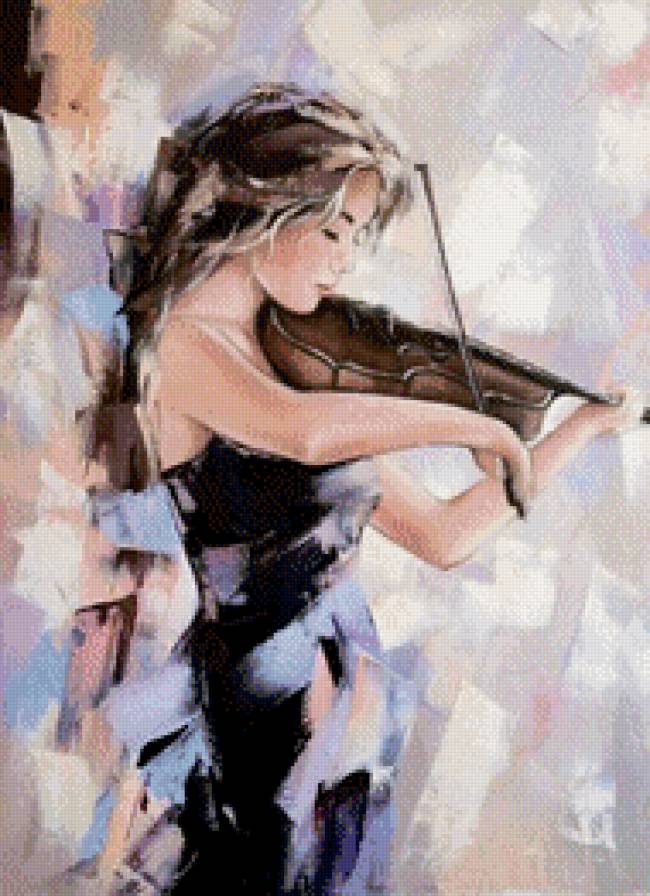 скрипачка 3 - живопись, искусство, картина, музыка, девушка - предпросмотр