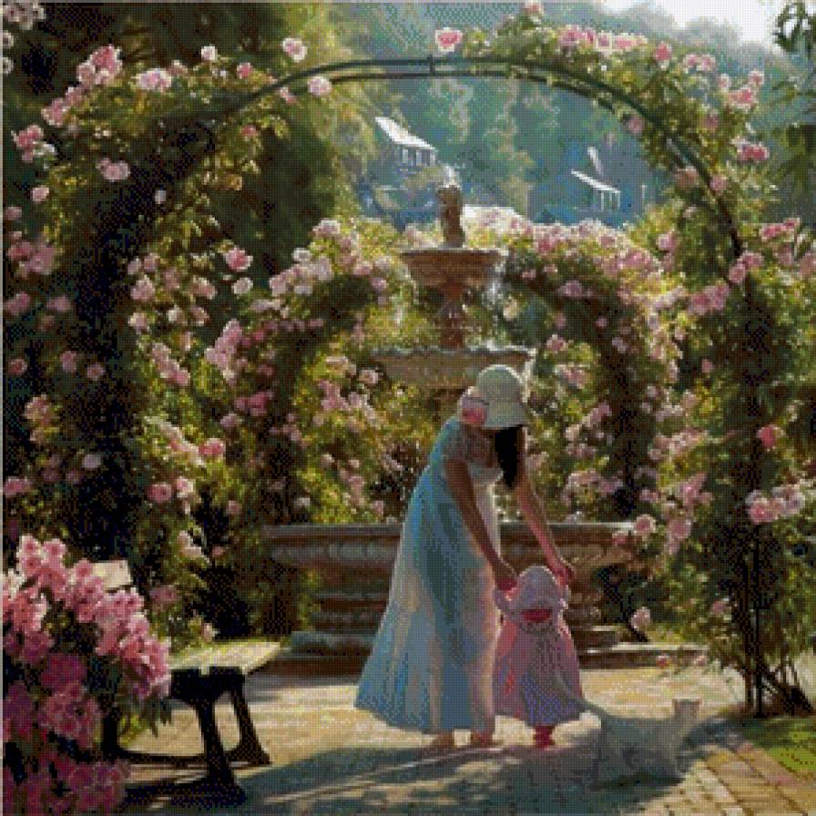 мама с малышкой в летнем саду - сад, мама, дочка - предпросмотр