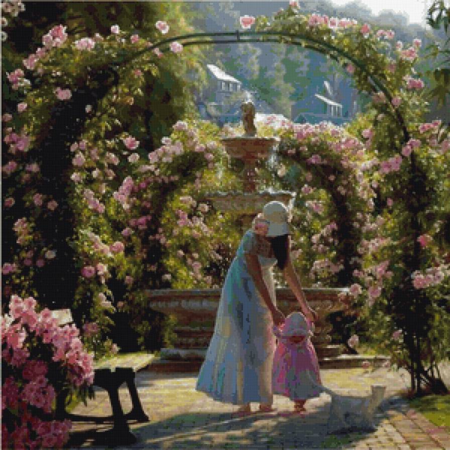 мама с малышкой в летнем саду - дочка, мама, сад - предпросмотр