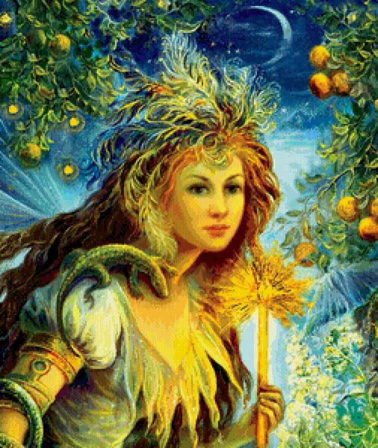 девушка фэнтези с ящерицей - посох, фентези, образ, ночь, девушка, ящерица - предпросмотр