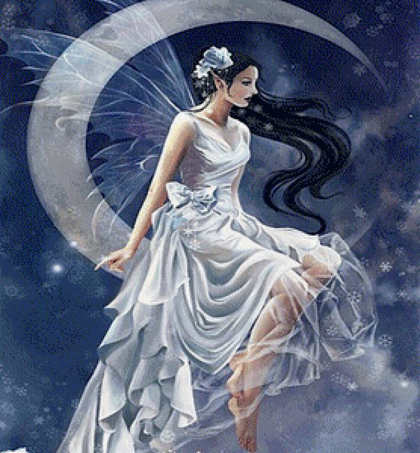 Серия "Фэнтези" - белое, девушка, месяц, добро - предпросмотр