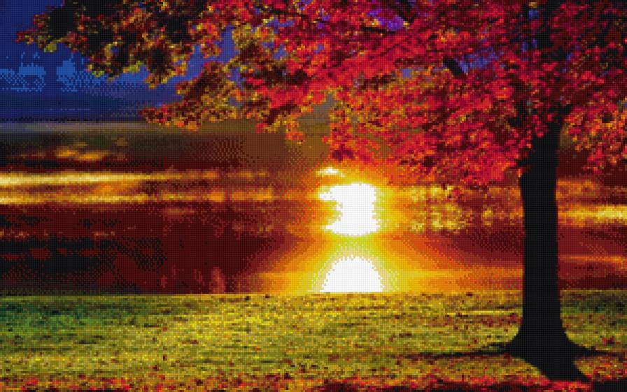 закат - дерево, река, закат - предпросмотр