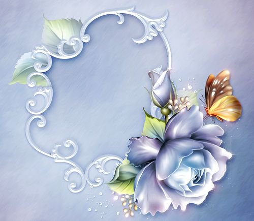 рамка для фото с розой и бабочкой - цветок, бабочка, фото, рамка, роза - оригинал