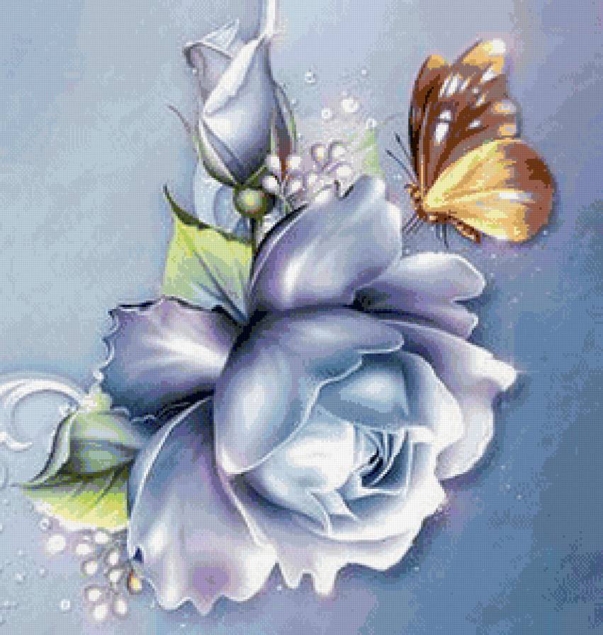 подушка с розой и бабочкой - цветок, нежность, роза, подушка, бабочка - предпросмотр