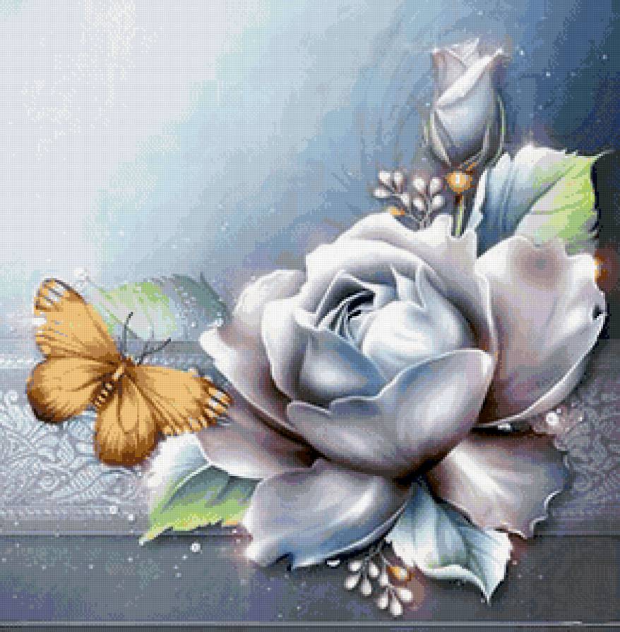 подушка с розой и бабочкой - роза, подушка, бабочка, нежность, цветок - предпросмотр