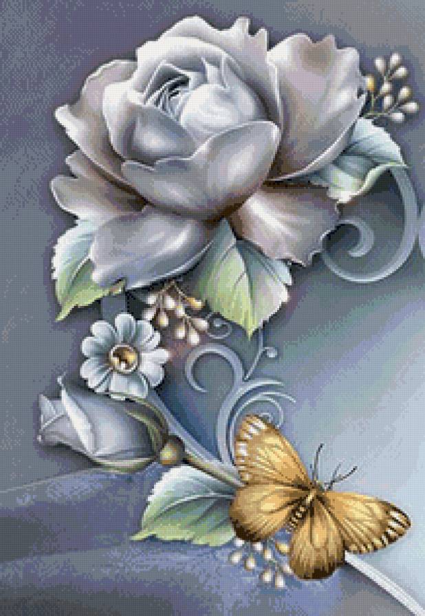 панно с розой и бабочкой - бабочка, подушка, цветок, панно, нежность, роза - предпросмотр