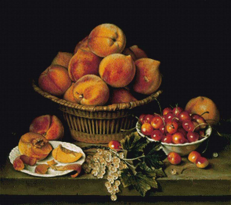 персики в корзине - натюрморт, на кухню - предпросмотр