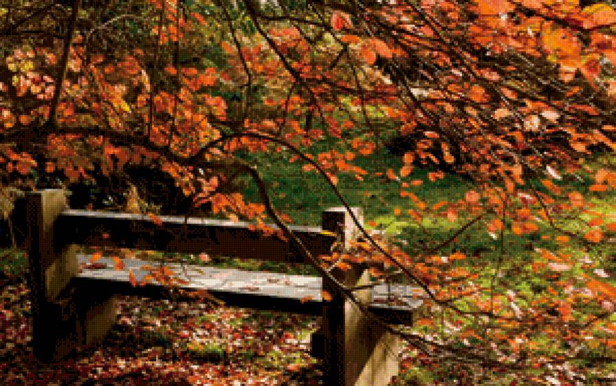 Осенний парк - лавка, листья, осень, парк, скамья - предпросмотр