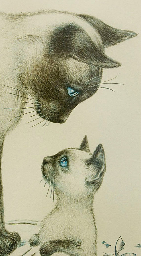 Серия "Домашние любимцы" - сиамские кошки, разбитая чашка, котенок, кошка - оригинал