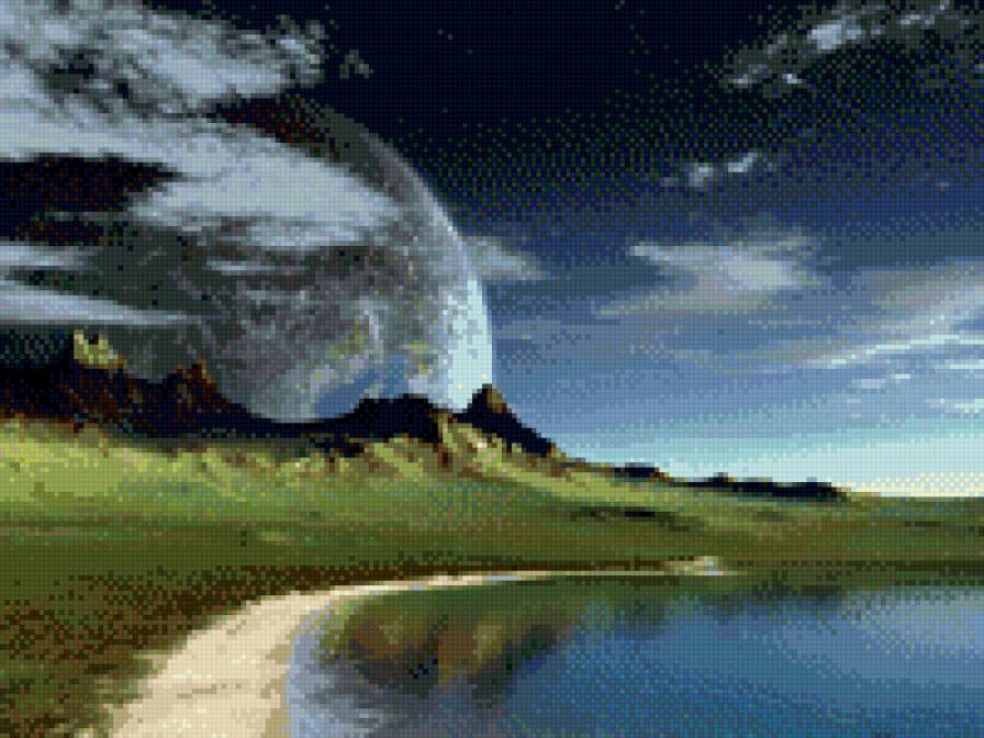 лунный остров - море, остров, луна, фэнтези - предпросмотр