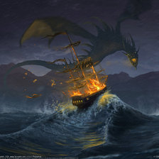 Схема вышивки «дракон и корабль»