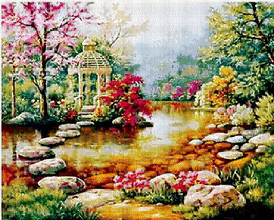 цветущий сад - беседка, сад, цветы - предпросмотр