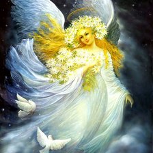 Оригинал схемы вышивки «девушка ангел с голубями» (№960476)