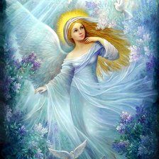 Оригинал схемы вышивки «девушка ангел с голубями» (№960477)